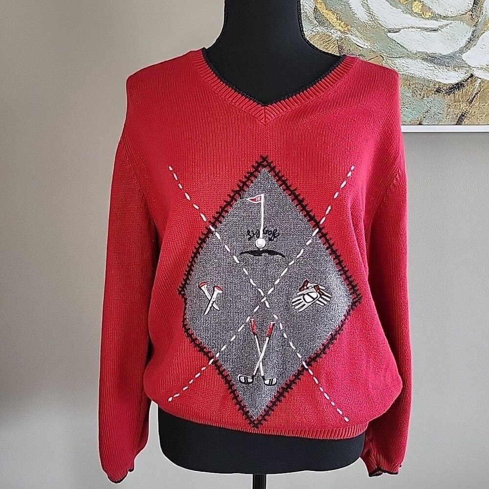 VINTAGE Y2K‎ Liz Claiborne Liz Golf Embroidered V Neck Sweater